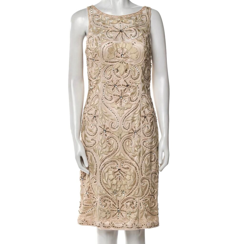 Sue Wong Nocturne Beaded Soutache Embroidered Cocktail Dress Size 0 Champagne
